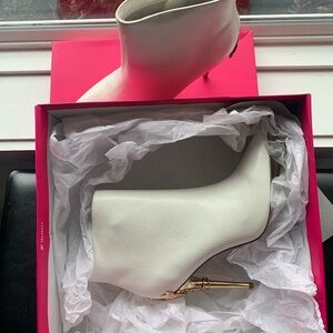 Shoe Dazzle White Ankle Boots with Gold Heel